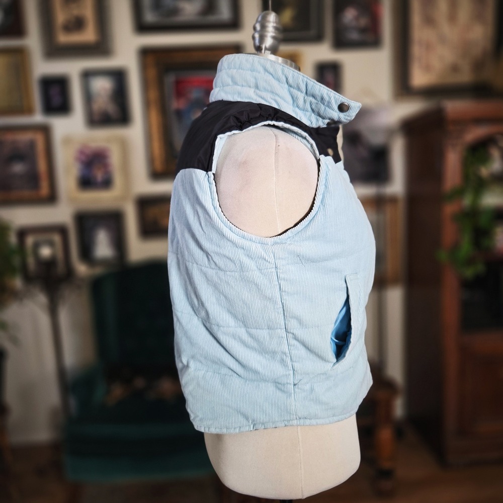 Vintage Y2K Roxy Puffer Vest Light Blue Corduroy Snap Front Sweatshirt Pullover - Picture 3 of 8